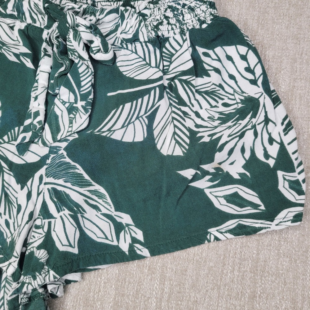Paradise USA Shorts Set Womens S Green White Tropical Leaf Crop Top Ruffle - Picture 2 of 10